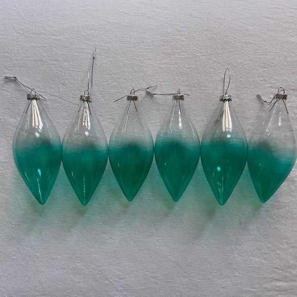 WISTERIA 6" TALL GLASS ORNAMENTS, CLEAR AND TEAL GREEN, SET OF 6 - Picture 3 of 16